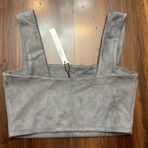 Susana Monaco Crop Top Size L Silver Gray Faux Suede Chic Summer Designer USA - Picture 3 of 12
